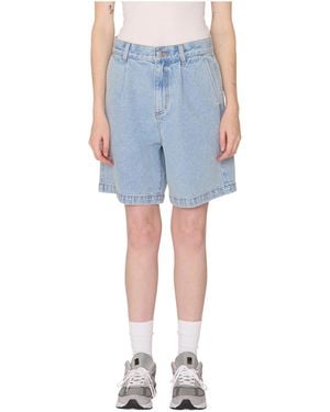 Obey Short Eli Ii Denim Plisse Court - Bleu