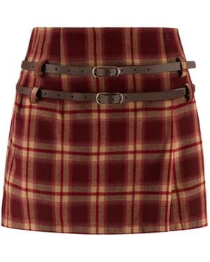 WEILI ZHENG Mini Skirt Double Belt - Red