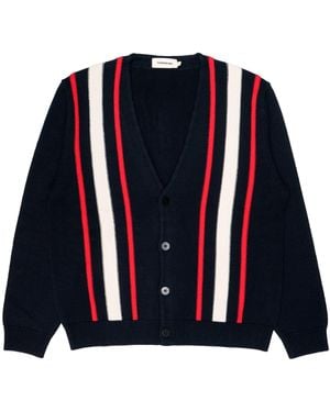 Thinking Mu Cardigan Stripes Creed Knitted - Blue