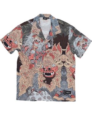 DOLLY NOIRE Shirt Korte Mouw Barong En Rangda Bowling Shirt - Grijs
