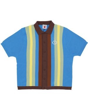 ICECREAM Herren Kurzarm Jacquard Strick/Polo Cardigan Blau