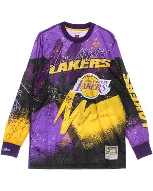 Mitchell &amp; Ness Herren Langarm-T-Shirt Nba Hyper Hoops Moto L/S Hardwood Classics Loslak Dunkelviolett - Lila