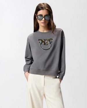 Pinko Inly Knit Sweatshirt Embroidery Logo Ss26 - Gray