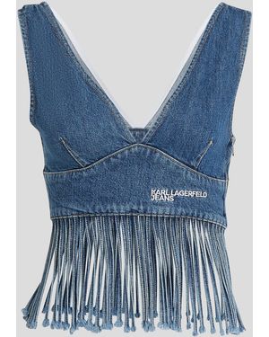 Karl Lagerfeld Top Klj Fringed Denim Top - Blauw