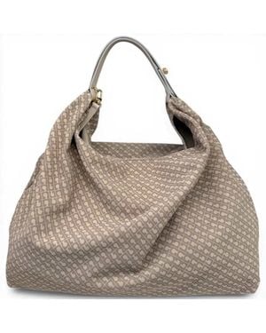 Gherardini Monogram Suede Ivory Shoulder Bag - Gray