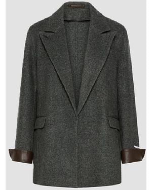 Marella Chaqueta Con Detalles De Cuero Gris
