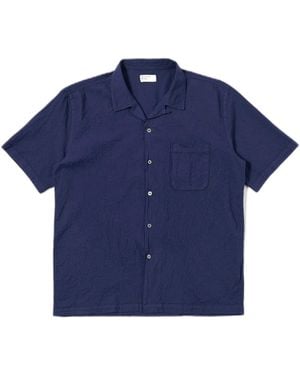 Universal Works Overhemd Road Shirt Arten Seersucker - Blauw