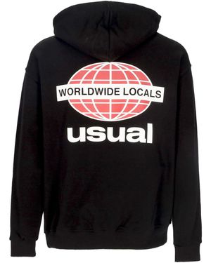 USUAL Worldwide Locals Hoodie Lightweight Hooded Sweatshirt - Black
