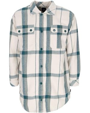 Vans Camisa De Manga Larga Para Mujer Hal Plaid Shacket Blanca - Azul