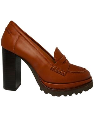 KARIDA Shoes Moccasin With Square Heel Made Of Wood-Soil Rubber - Brown