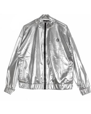 DOLLY NOIRE Damen-Trainingsjacke, Silberfarbener Chrom-Reibverschluss, Silberfarben - Grau
