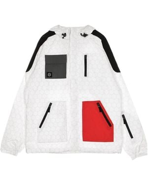 DOLLY NOIRE Chaqueta Cortavientos Con Cremallera Completa Para Hombre, Color Blanco - Rojo