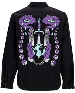 Doomsday Herren Langarmhemd Art Of Seeing Flanellhemd Schwarz - Blau