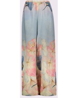 GAUDI Linen Pants With-Cielo Print - Blue