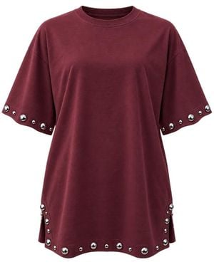 PAPER KID T-Shirt With Studs On Sleeves - Red