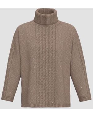 Marella Mesh Wool Blend With Sequin Turtleneck - Brown