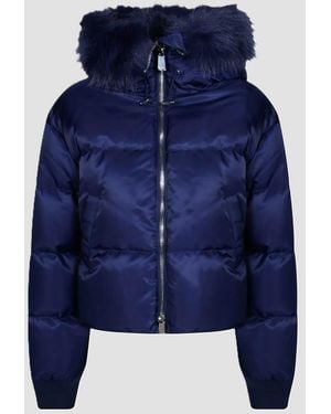 Pinko Duvet With Fur Hood - Blue