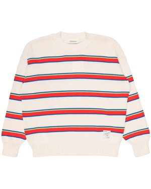 Thinking Mu Pullover Fur Manner Beto Gestreift Boxy Ecru - Rot