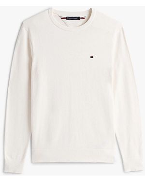 Tommy Hilfiger Sueter Esencial Ssnl Algodon Equipo Cuello - Blanco