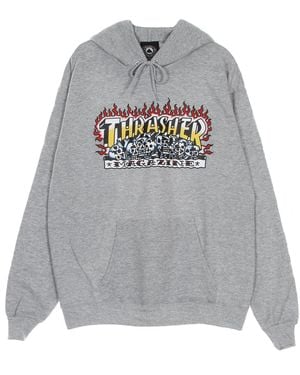 Thrasher Sudadera Hombre Krak Skulls Hood Gris Jaspeado
