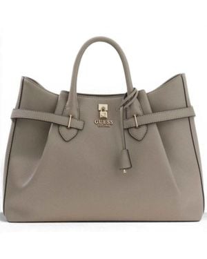 Guess Bag Yesba Saffiano Girlfriend Satchel Dark Taupe - Brown