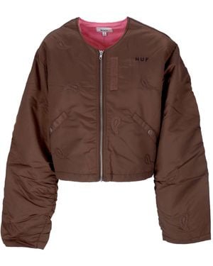 Huf Short Paisley Satin Bomber Jacket - Brown
