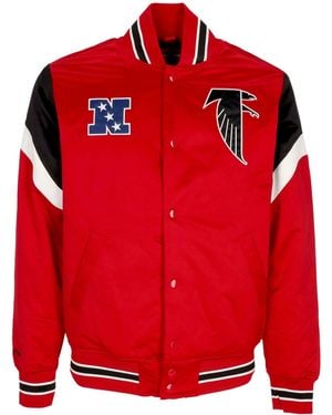 Mitchell &amp; Ness Herren Bomberjacke Nfl Heavyweight Satin Jacke Atlfal Original Team Farben - Rot