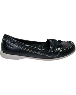 Sebago Damesschoenen Lederen Mocassin, Effen Kleur, Ronde Teen, Rubberen Zool, Smalle Teen - Zwart