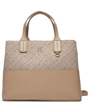 Tommy Hilfiger Th Jacquard Med Satchel Bag - Natural
