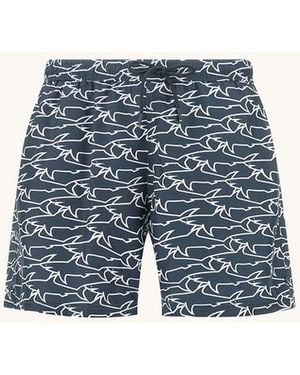 Paul & Shark Portofino Bangno Costume With Iconic Print Sharks Waves - Blue