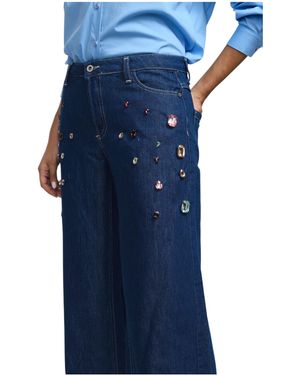 Please Grobes Bein Jeans Mit Aufgebrachten Edelsteinen Frau - Blau
