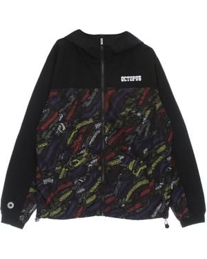 Octopus Windbreaker Deco Hood Jacket - Black