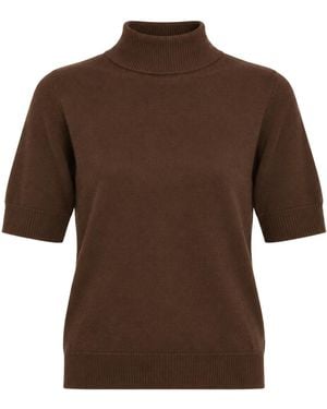 Akep Soft Nina Short Sleeve Embroidered Turtleneck Pullover - Brown