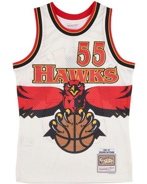 Mitchell &amp; Ness Herren-Basketball-Tanktop Nba Teamfarbe Swingman-Trikot Hardwood Classics 1996 Nr. 55 Dikembe Mutombo Atlhaw - Rot