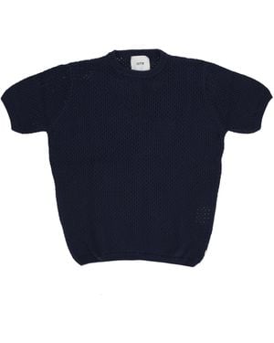 Arte' Camiseta De Manga Larga De Hombre Crochet Knit Tee - Azul