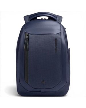 Piquadro Bagmotic Leather And Fabric Backpack With Laptop 13' And Ipad - Blue
