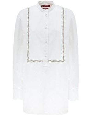 Gucci Cotton Popeline Blouse Con Decoraciones De Cristal - Blanco