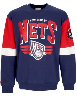 Mitchell & Ness Sudadera Con Cuello Redondo Para Hombre Nba All Over Crew 3.0 Nejnet - Azul