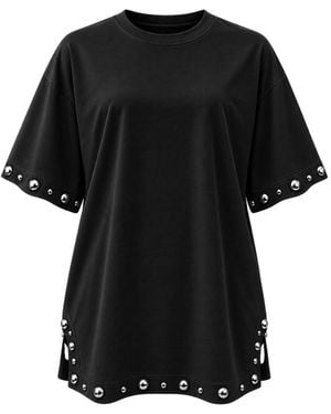 PAPER KID T-Shirt With Studs On Sleeves - Black