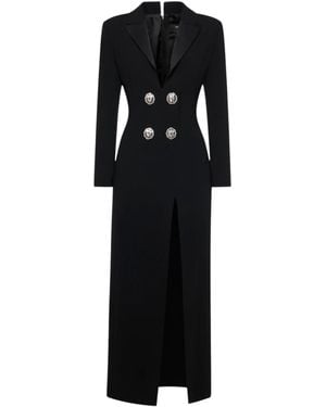 SIMONA CORSELLINI Robe Longue Pour Femme Avec Fente Avec Boutons Bijoux - Noir