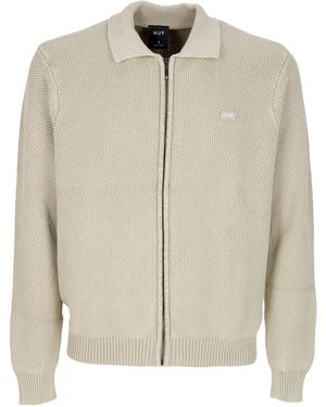 Huf Cardigan Anton Zip Overdyed Sweater - Natural