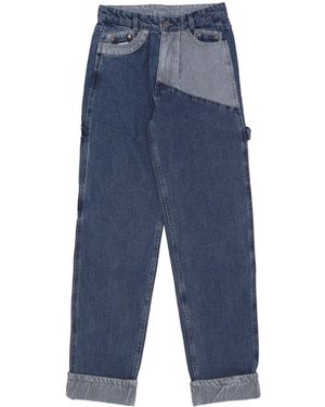 Karlkani Herrenjeans Og Stripe Block Denim Baggy Workwear Hose Blau/Weib
