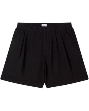 Obey Foster Pleated Linen Shorts Sartorial Linen Wide Leg - Black
