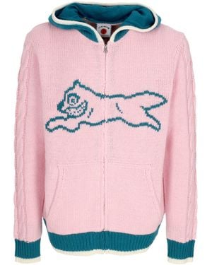 ICECREAM Cardigan Running Dog Knitted Zip Through Hooded - Pink