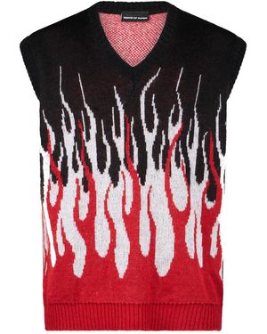 Vision Of Super Armelloser Pullover Fur Herren, Jacquard-Flammenweste, Schwarz/Weib/Rot
