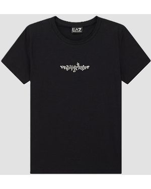 EA7 T-Shirt With Rhinestone Pattern - Black