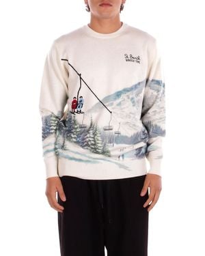 MC2 Saint Barth Knit Her0022 00390I 10 Heron Print Snowcable Skiers Cream - Gray