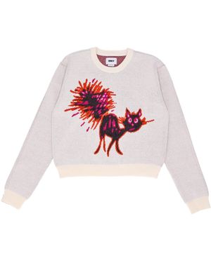 Obey Gato Sweater Jersey Ligero De Mujer - Blanco