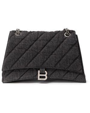Balenciaga Crush Sac Moyen En Denim - Noir