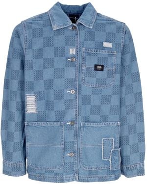 Vans Veste En Jean Femme Veste En Jean A Carreaux Reparee Veste Imprimee - Bleu